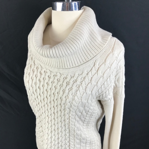 American Eagle Beige Cowl Neck Cable Knit Sweater - Picture 3 of 8
